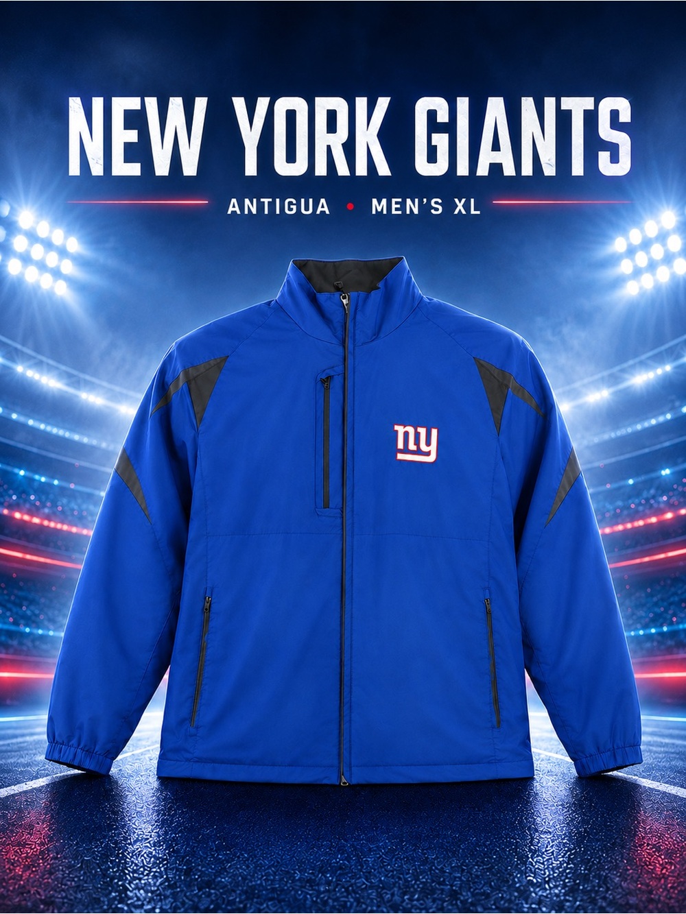 Antigua NFL New York Giants Game Day Full Zip Jacket Blue Men’s Size XL Tailgate